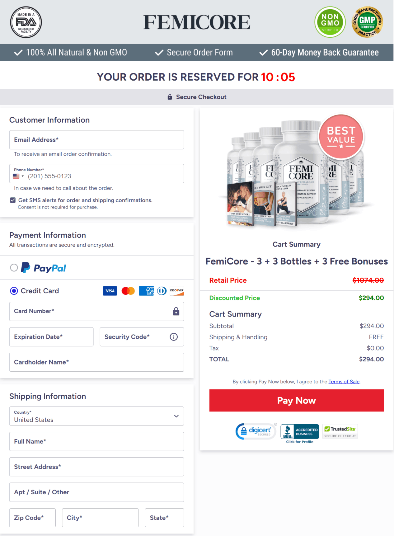 femicore Checkout  Page